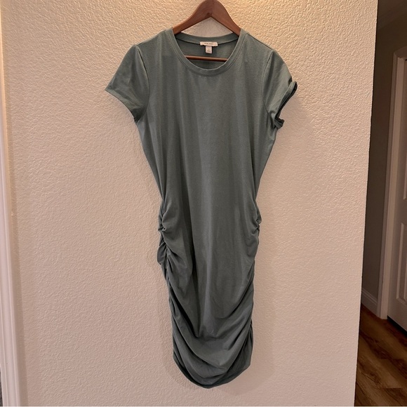 Nine West Dresses & Skirts - Nine West Blue Teal Ruched Midi Dress Large Short Sleeve Stretchy Casual Chic